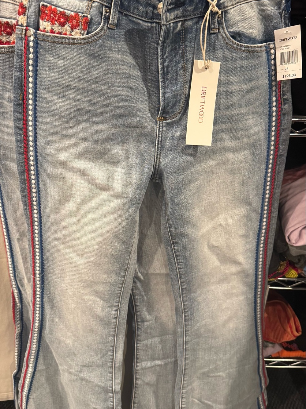 Driftwood Embroidered Light wash Women’s Jeans with unique embroidery detail - Picture 4 of 5